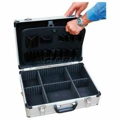 Global Industrial Aluminum Tool Case - 18" x 14" x 6" No Foam With Dividers and Panels -Tool Storage best sale 442893 02