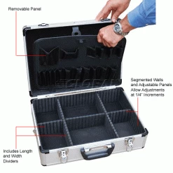 Global Industrial Aluminum Tool Case - 18" x 14" x 6" No Foam With Dividers and Panels -Tool Storage best sale 442893 2wco