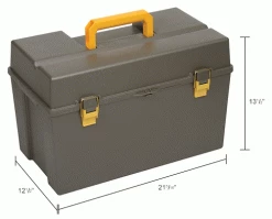 Plano Molding 701-001 Toolbox with Tray 21-5/16"L x 12-1/2"W x 13-1/2"H Gray -Tool Storage best sale B2277509IN dim