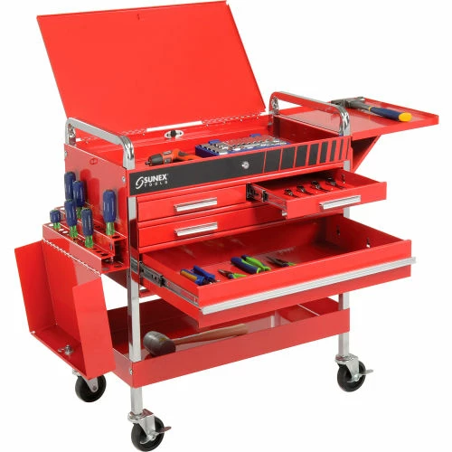 Sunex Tools 8013ADELUXE 4 Drawer Deluxe Red Tool Cart W/ Locking Top & Drawers 3 Sunex Tools 8013ADELUXE 4 Drawer Deluxe Red Tool Cart W/ Locking Top & Drawers
