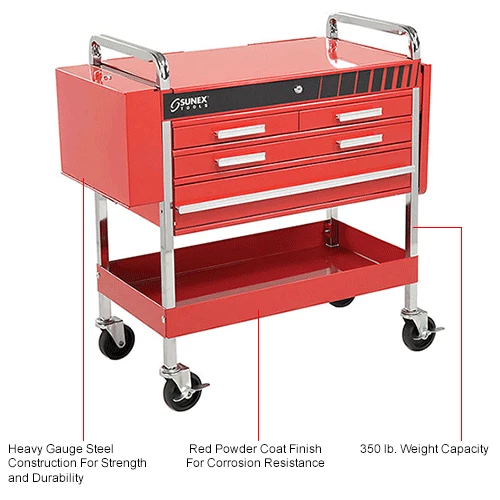 Sunex Tools 8013ADELUXE 4 Drawer Deluxe Red Tool Cart W/ Locking Top & Drawers 17 Sunex Tools 8013ADELUXE 4 Drawer Deluxe Red Tool Cart W/ Locking Top & Drawers - Image 15