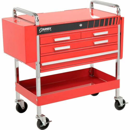 Sunex Tools 8013ADELUXE 4 Drawer Deluxe Red Tool Cart W/ Locking Top & Drawers 4 Sunex Tools 8013ADELUXE 4 Drawer Deluxe Red Tool Cart W/ Locking Top & Drawers - Image 2