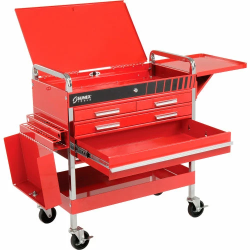 Sunex Tools 8013ADELUXE 4 Drawer Deluxe Red Tool Cart W/ Locking Top & Drawers 5 Sunex Tools 8013ADELUXE 4 Drawer Deluxe Red Tool Cart W/ Locking Top & Drawers - Image 3