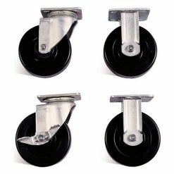 Knaack 695 6" Caster Set w/ Brakes, Solid Polypropylene HD, Black/Silver
